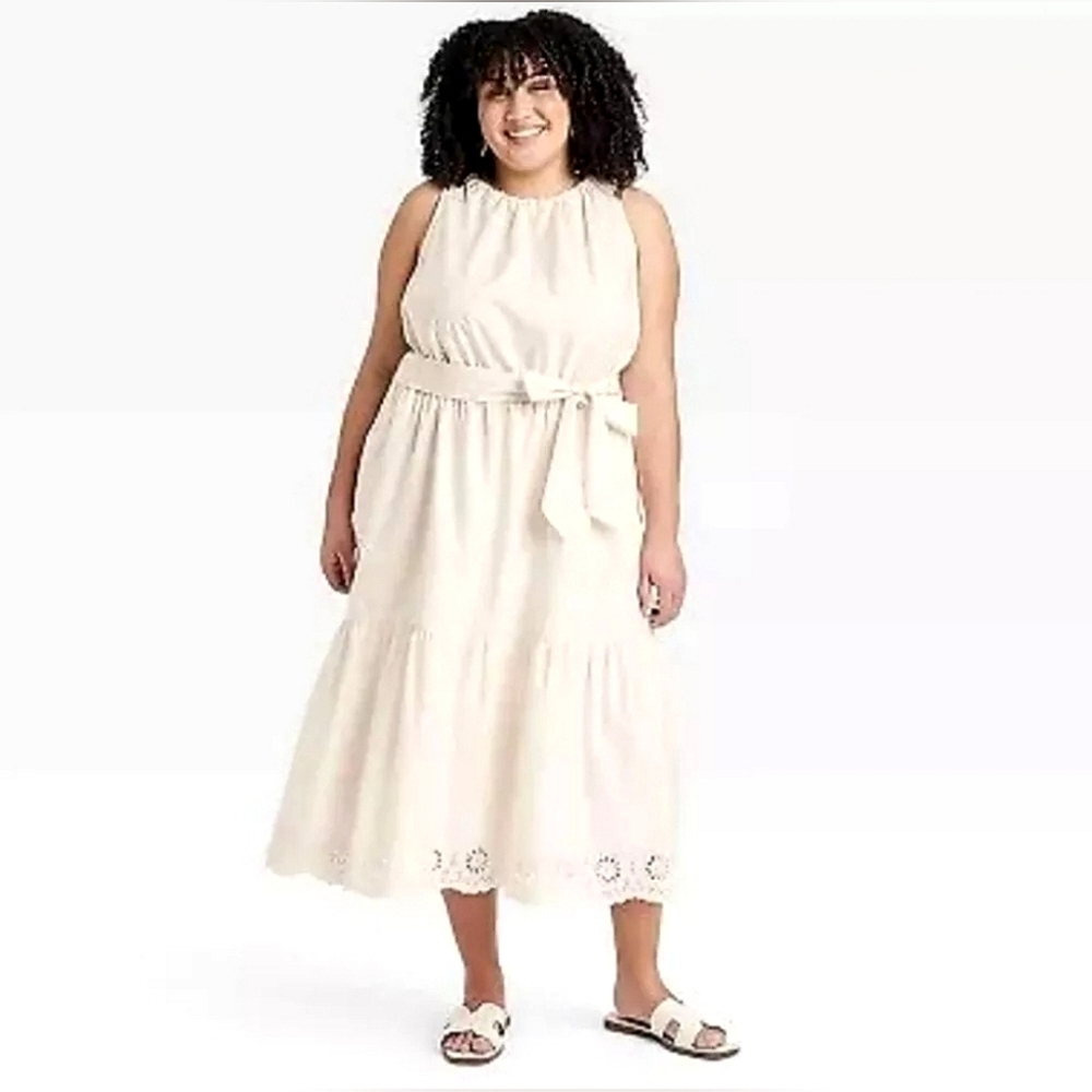 ✨️ Women's Midi Tank Dress - Ava & Viv Ivory Eyelet Plus Size XXL